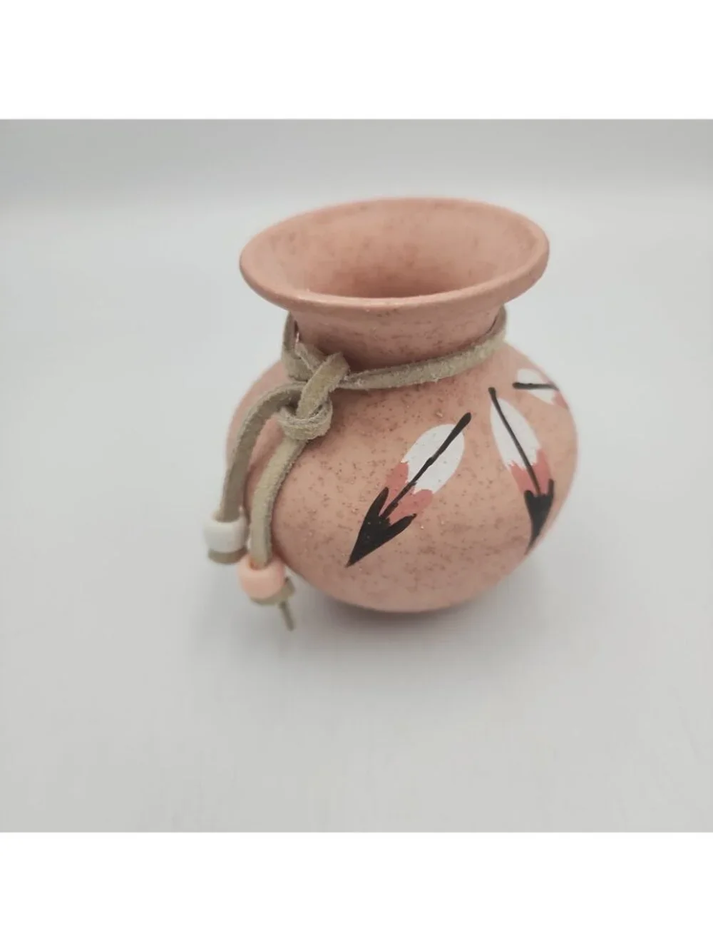 Desert Pueblo Vase Rose Feather Hand Painted Stoneware Southwestern Artist